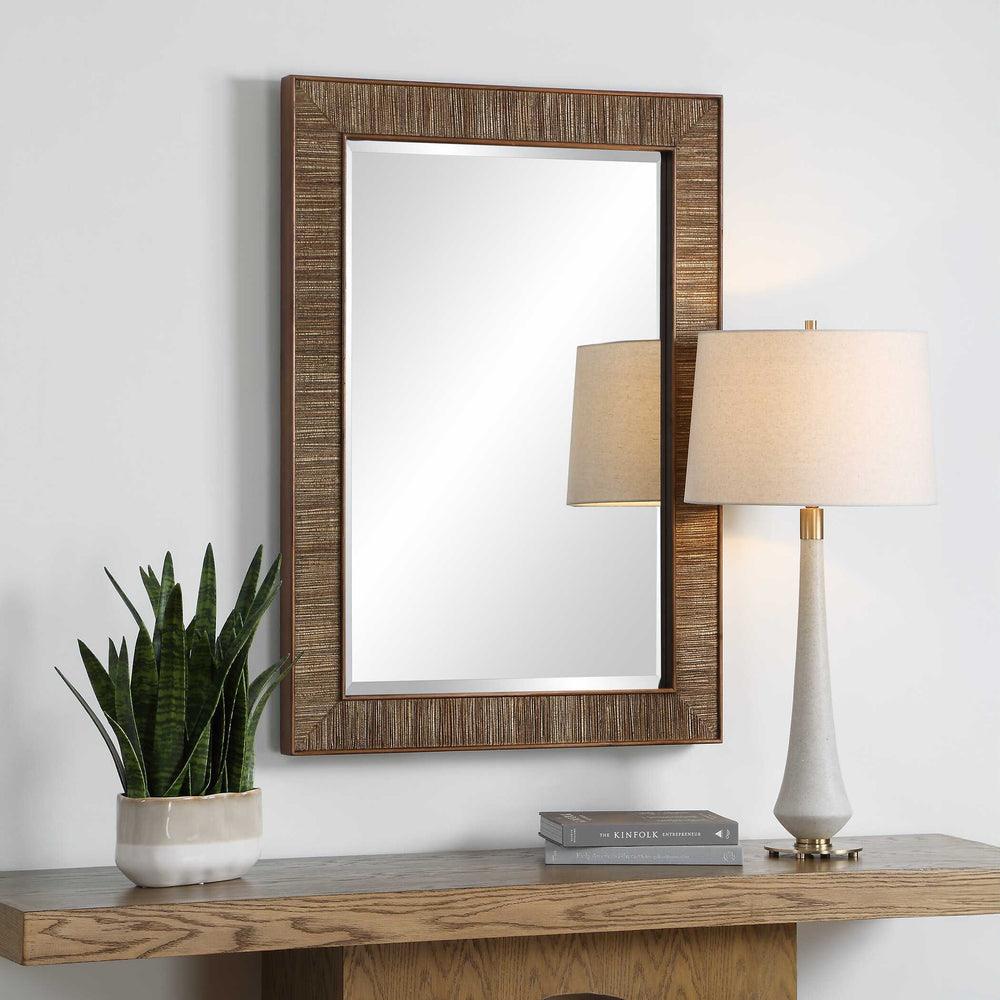 Uttermost Uttermost Aldous Solid Walnut Jute Inlay Wall Mirror Organic Artisan Accent 08406