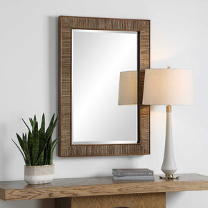 Uttermost Aldous Solid Walnut Jute Inlay Wall Mirror Organic Artisan Accent