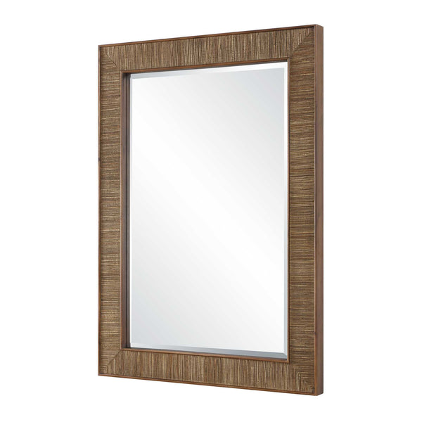 Uttermost Aldous Solid Walnut Jute Inlay Wall Mirror Organic Artisan Accent