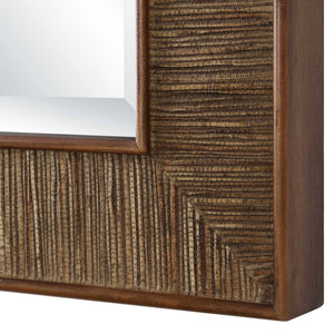 Uttermost Aldous Solid Walnut Jute Inlay Wall Mirror Organic Artisan Accent