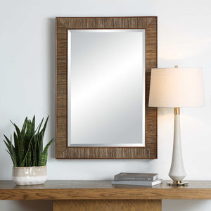 Uttermost Aldous Solid Walnut Jute Inlay Wall Mirror Organic Artisan Accent
