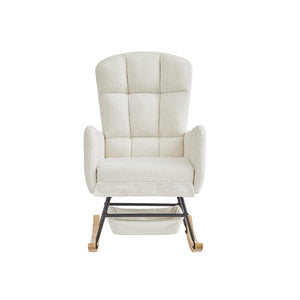 English Elm Beige Plush Teddy Fabric Rocking Chair High Back Armchair for Nursery or Reading Nook Beige W3985P386790