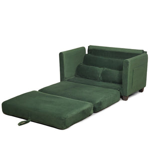 English Elm 2-in-1 Corduroy Loveseat Sleeper with Storage Converts for Living Room or Studio Dark Green W2715P409863