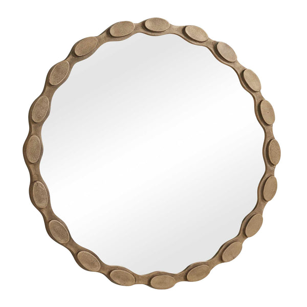 Uttermost Marietta Antique Brass Round Wall Mirror with Sculptural Aluminum Frame