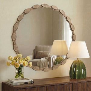 Uttermost Marietta Antique Brass Round Wall Mirror with Sculptural Aluminum Frame