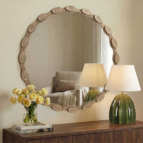 Uttermost Marietta Antique Brass Round Wall Mirror with Sculptural Aluminum Frame