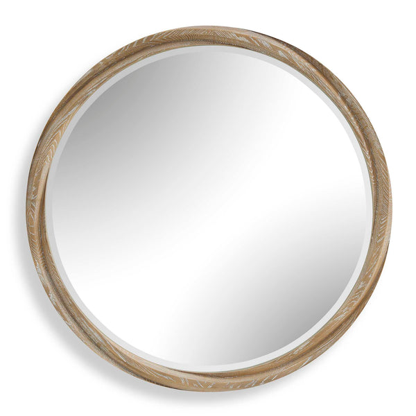 Uttermost Uttermost Landry Natural Cerused Wood Round Mirror with Sculptural Twisted Frame 08412