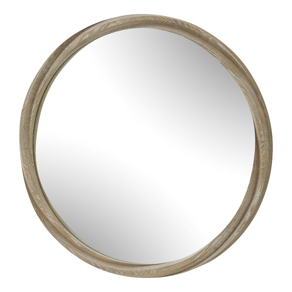 Uttermost Landry Natural Cerused Wood Round Mirror with Sculptural Twisted Frame