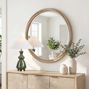 Uttermost Landry Natural Cerused Wood Round Mirror with Sculptural Twisted Frame