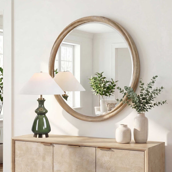Uttermost Landry Natural Cerused Wood Round Mirror with Sculptural Twisted Frame