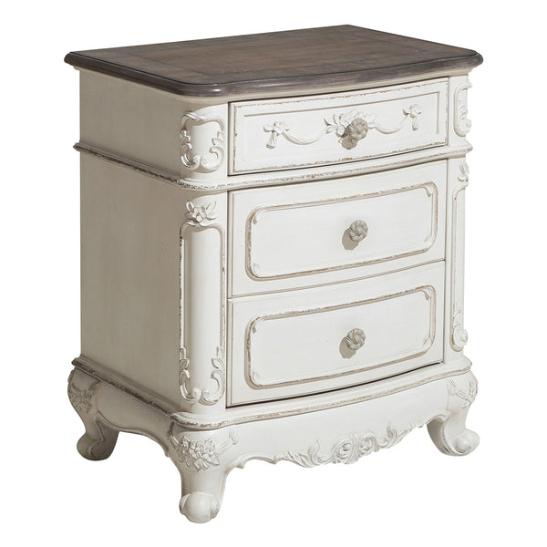 English Elm Victorian Cinderella White & Oak Nightstand with Carved Floral Hardware, 3 Drawers, No Assembly B011P361973