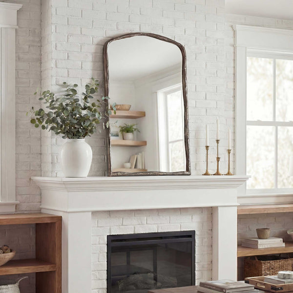Uttermost Arched Wall Mirror Hammered Nickel Cast Aluminum Frame Entryway Accent