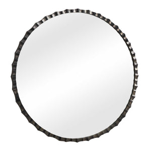 Uttermost Grander Scalloped Cast Aluminum Round Mirror with Charcoal Pitted Frame