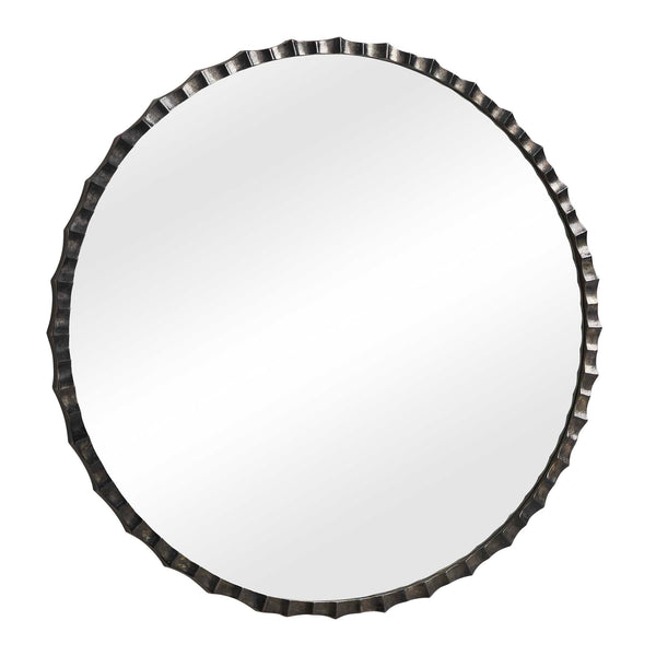 Uttermost Grander Scalloped Cast Aluminum Round Mirror with Charcoal Pitted Frame