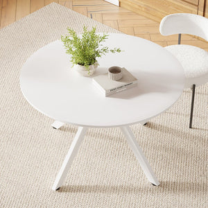 English Elm 47.2" Solid Wood Round Dining Table for 4-6 with X-Shaped Pedestal, Spacious Surface & Floor-Protecting Pads White T3623P408642