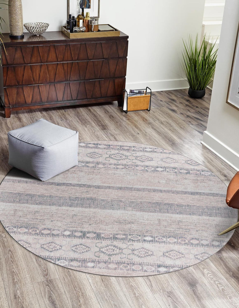 Unique Loom Timeless Verona Machine Made Geometric Rug Gray, Ivory/Light Brown/Green 7' 6" x 7' 7"