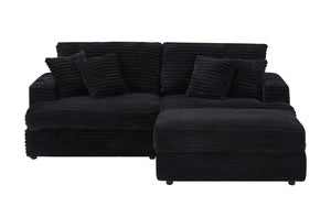 English Elm 82 Inch Black Corduroy Sofa With Storage Footstool & 4 Pillows – Stylish Comfort For Any Space! W1658S00104