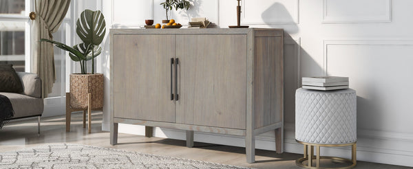 English Elm U_style Farmhouse Pine Veneer Buffet Cabinet with Double Doors for Kitchen or Entryway Gray N711P410389E