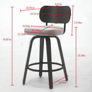 English Elm Swivel Mid Century Counter Stools Set of 2 with 360° Swivel, Walnut Bentwood Back and PU Seat Beige W1143P300154