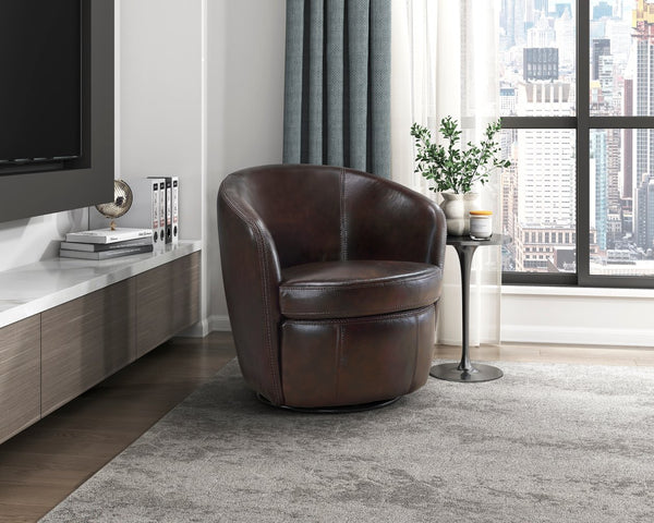 English Elm Luxury Top Grain Leather Swivel Barrel Chair with Solid Wood Frame, 360° Rotation, Removable Cushion Cover, No Assembly Required Bronze 32 L x 30 W x 33.5 H B011P308557