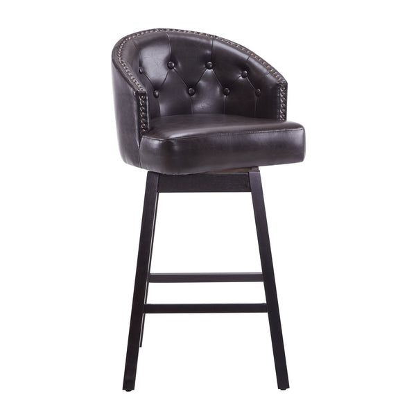 English Elm Christopher Knight Home® - 33.25" Swivel Counter Stools Set of 2 — 360° Faux Leather Bar Stools with Tufted Back, Footrest, Adjustable Feet WF532108BRN
