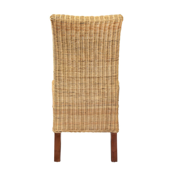 English Elm Modern Rattan Woven Mahogany Dining Chair Bohemian Tall Backrest Organic Style B2750P470071
