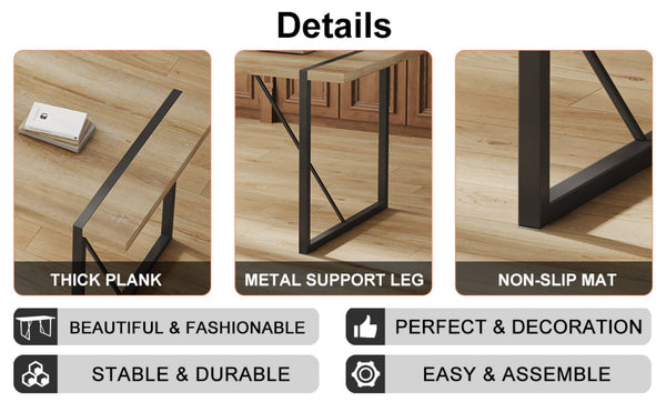English Elm Table And Chair Set: Modern Medieval Dining Ensemble With 6 Ergonomic Brown Techno-Fabric Chairs W1151S04213-GIGA