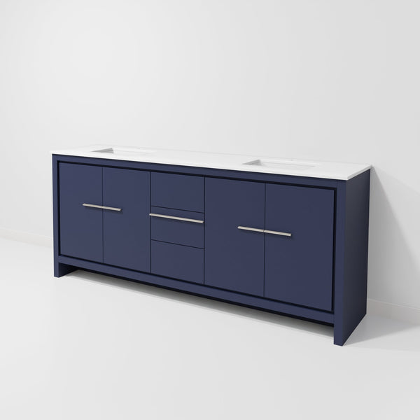 English Elm Navy Blue Double Bath Vanity 80" W With Cultured Marble Top, Ample Storage & Soft-Close Features B2731P259548