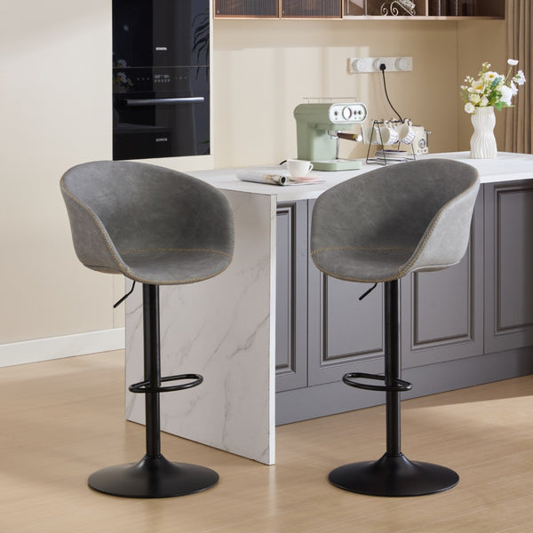 English Elm Adjustable Swivel Barstool Pu Leather Mid-century Frame for Kitchen Island Counter W1143P173512