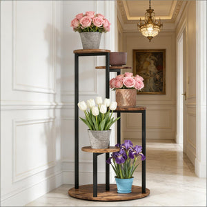 English Elm Sturdy Rotating Corner Plant Stand Four Tier Metal Frame for Indoor Living Spaces T3971P458237