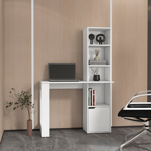 English Elm White Transitional Kitchen Island with 3 Shelves, Black Wengue & Light Oak Finish, Prep Space & Storage B062111728