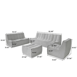 English Elm Caterpillar Minimalist Waffle 7-Seater Floor Sofa Set – Light Gray Chenille Linen, High-Density Foam Comfort B341S00039