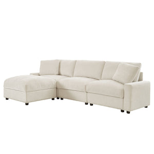 English Elm 103.54" L-shaped Modular Sectional with Ottoman Storage Polyester Cloud Sofa Beige W1669S00051