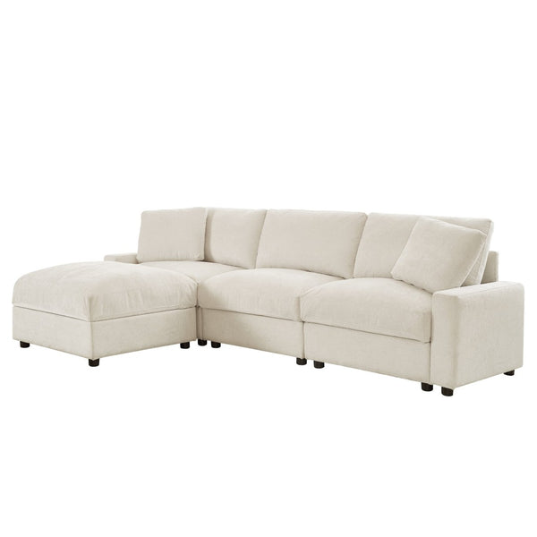 English Elm 103.54" L-shaped Modular Sectional with Ottoman Storage Polyester Cloud Sofa Beige W1669S00051