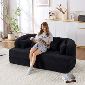 English Elm (old Sku W2231p392100) Chenille Sleeper Sofa Foldable Convertible Loveseat with Four Pillows Black W2231P466738