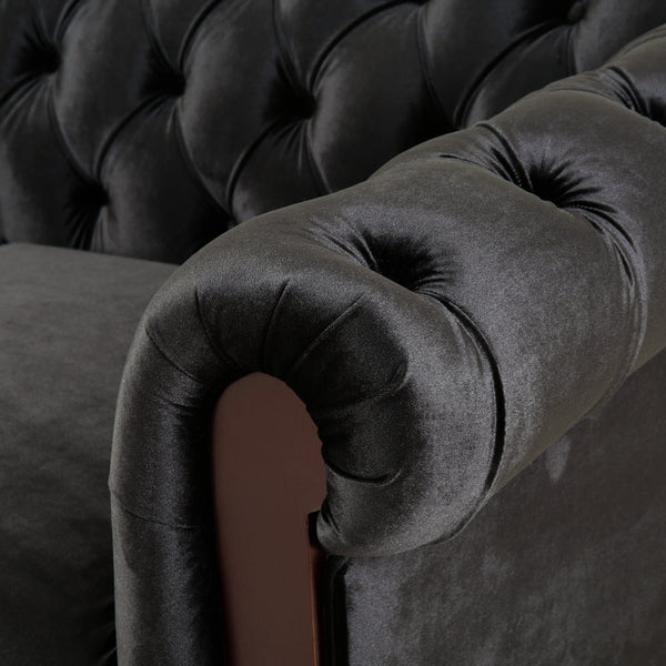 English Elm Christopher Knight Home® - VIVALUX Chesterfield Velvet Loveseat Sofa with Rolled Arms Tufted Buttons Plush 2-Seater Comfort 59.4" Black N762P178705B