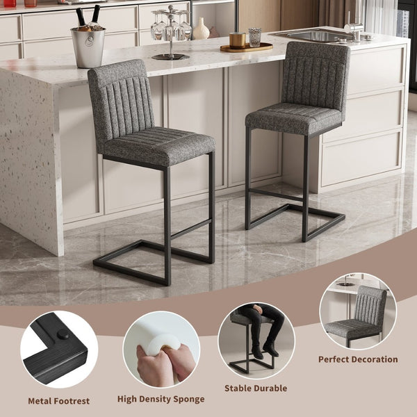 English Elm Faux Leather Counter Stools Set of Two Ergonomic Curved Back Metal Frame Kitchen Seating Dark Gray W5096P400650