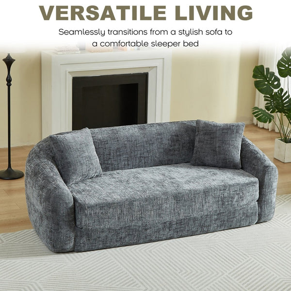 English Elm 87-inch Curved Chenille Convertible Sofa Recliner Bed with Pull-out Base for Living Room Grey W3505P452805