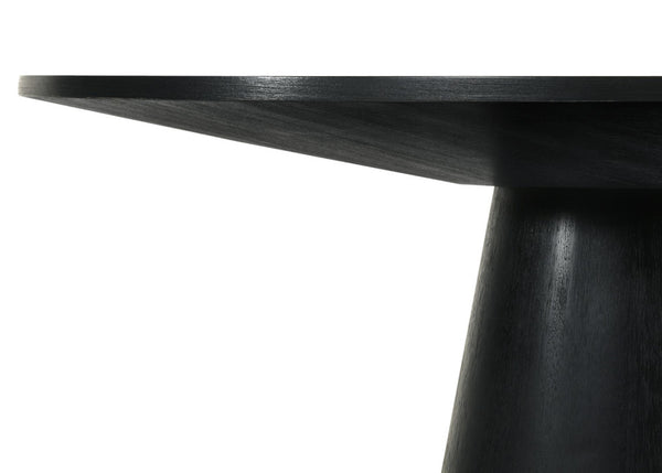 English Elm Jacopo Round Pedestal Dining Set Seats Four with Ebony Frame Beige Upholstered Chairs B2749S00344