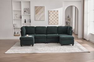 English Elm UNITED Modular 6-Seat Sectional Sofa with Removable Ottoman, Storage Compartments, Convertible Comfort Emerald W1568S00244