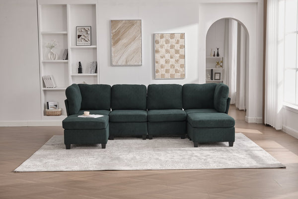 English Elm UNITED Modular 6-Seat Sectional Sofa with Removable Ottoman, Storage Compartments, Convertible Comfort Emerald W1568S00244