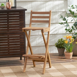 English Elm Outdoor Solid Acacia Folding Barstool Teak Finish Weather Resistant Patio Bar Seating N772P420065B