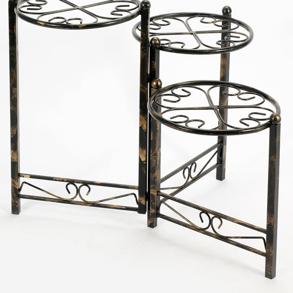 English Elm 24.41" Heart Clover Three-Tier Metal Plant Stand Black/Gold — Foldable, Durable Powder-Coat Finish, Intricate Design, Indoor/Outdoor Elegance B072115986