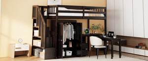 English Elm Queen Murphy Bed with Integrated Desk Cabinet Shelves Space Saving Studio Solution Espresso N708S00013P