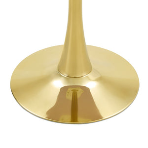 English Elm Round Faux Marble Tulip Pedestal Dining Table Mid Century Modern for Small Bistro Spaces Gold,Wood W2920P401552