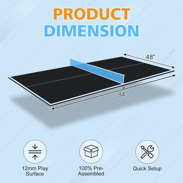 English Elm 7*4ft Foldable Mdf Ping Pong Conversion Top with Net for Game Room Practice W1408P310184