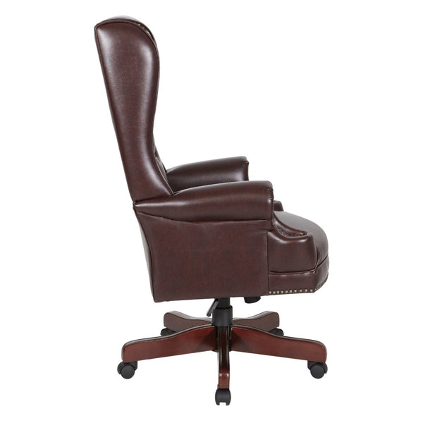 OSP Home Furnishings High Back Queen Anne Executive Chair Tufted Vinyl Upholstery with Lumbar Support TEX228-JT4