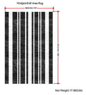 English Elm Hodges Handwoven 6x9 Area Rug Ivory & Grey Geometric Stripes Durable Wool-Cotton Blend Indoor B136P188389
