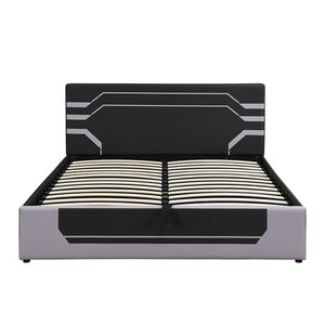 English Elm Modern Cyberpunk Queen Platform Bed Hydraulic Storage Pu Upholstered Gaming Frame Black+ Gray SF000205AAE