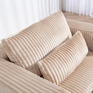 English Elm Oversized Corduroy Floor Lounge Chair with Modular Ottoman All Foam Deep Seat Beige W3326S00026